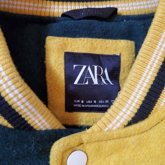 Zara dnwr Men’s Small Varsity Bomber Jacket Patches Green Letterman Embroidered - Picture 3 of 13